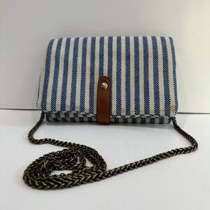 Street Level Milan Crossbody Bag/Flap Clutch - Blue and Ivory Coastal Stripe